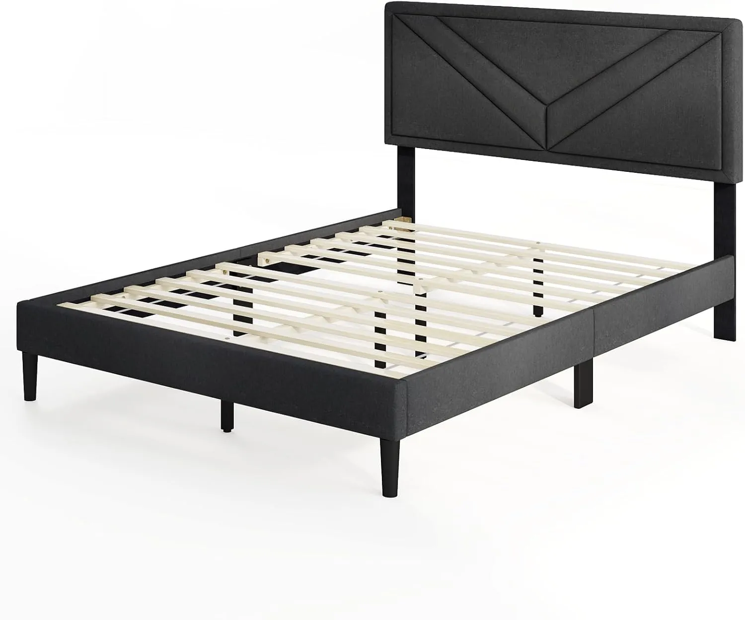 Upholstered Platform Bed Frame with Diagonal Channel Tufted Headboard