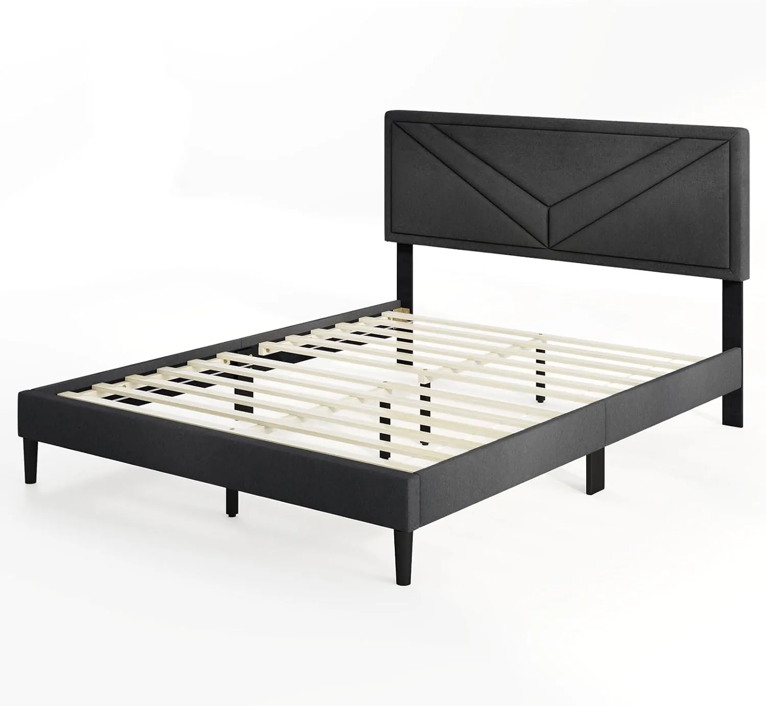 Upholstered Platform Bed Frame with Diagonal Channel Tufted Headboard