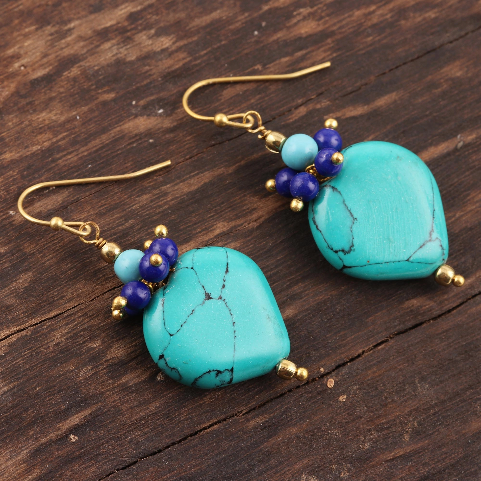 Upturned Drops Sky Blue Resin Beaded Cluster Earrings from India