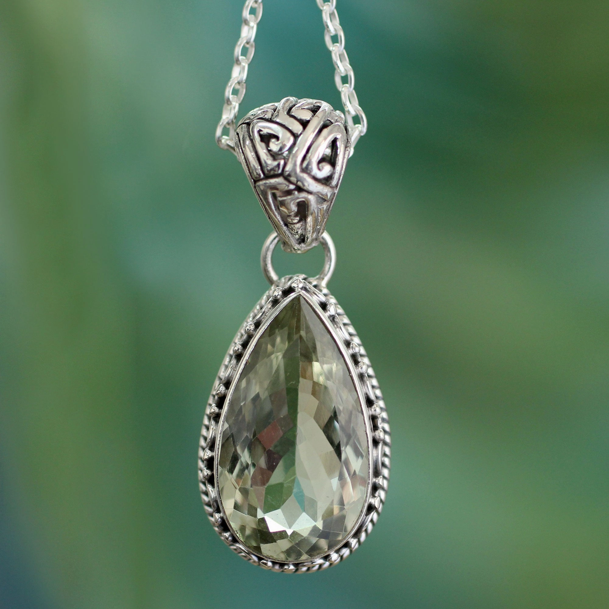 Verdant Mist Sterling Silver Pendant Necklace