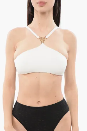 Versace Criss-Cross Bikini Top With Medusa Logo