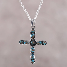 Vibrant Cross 925 Sterling Silver and Composite Turquoise Cross Necklace