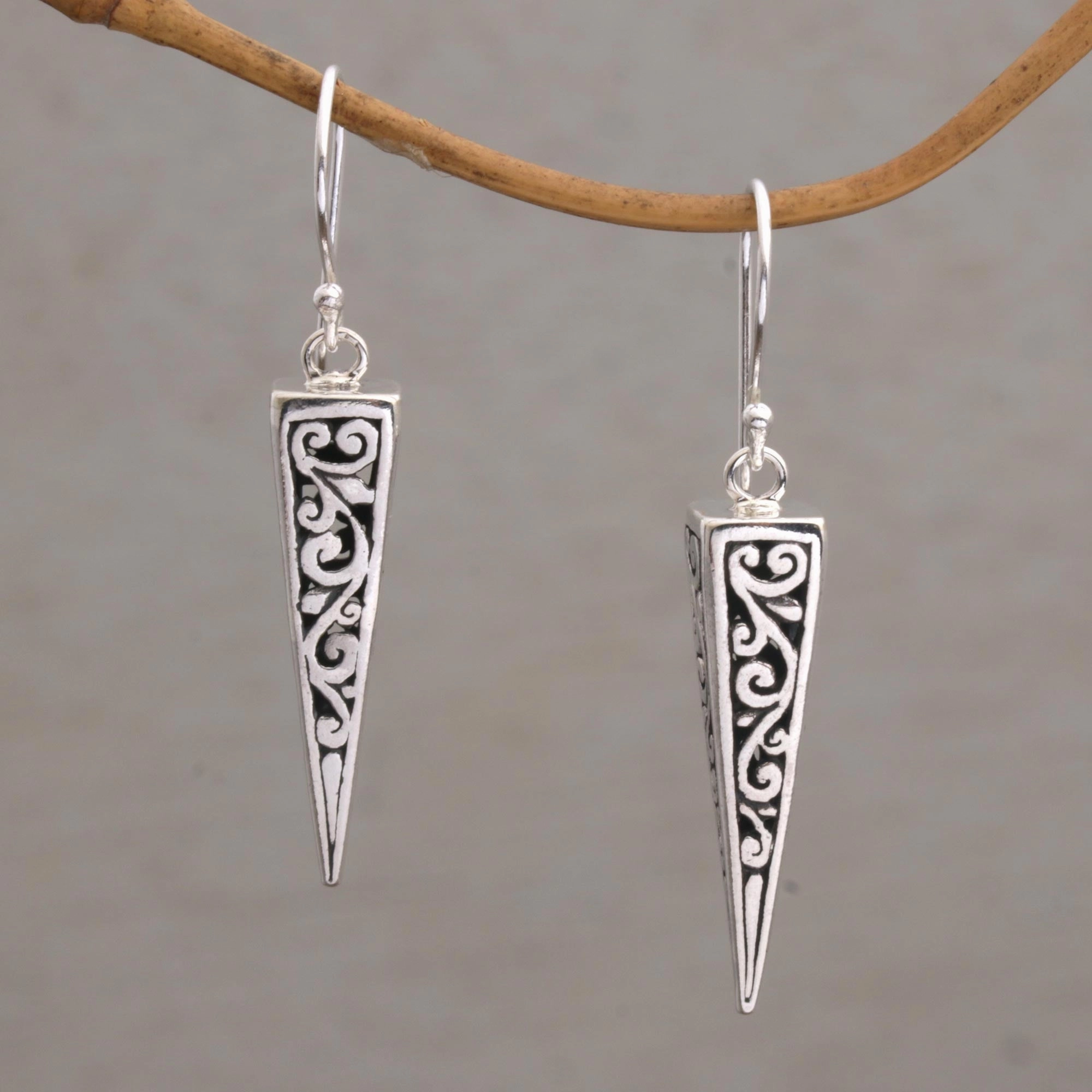 Vine Pyramids Sterling Silver Pyramid-Shaped Earrings from Bali