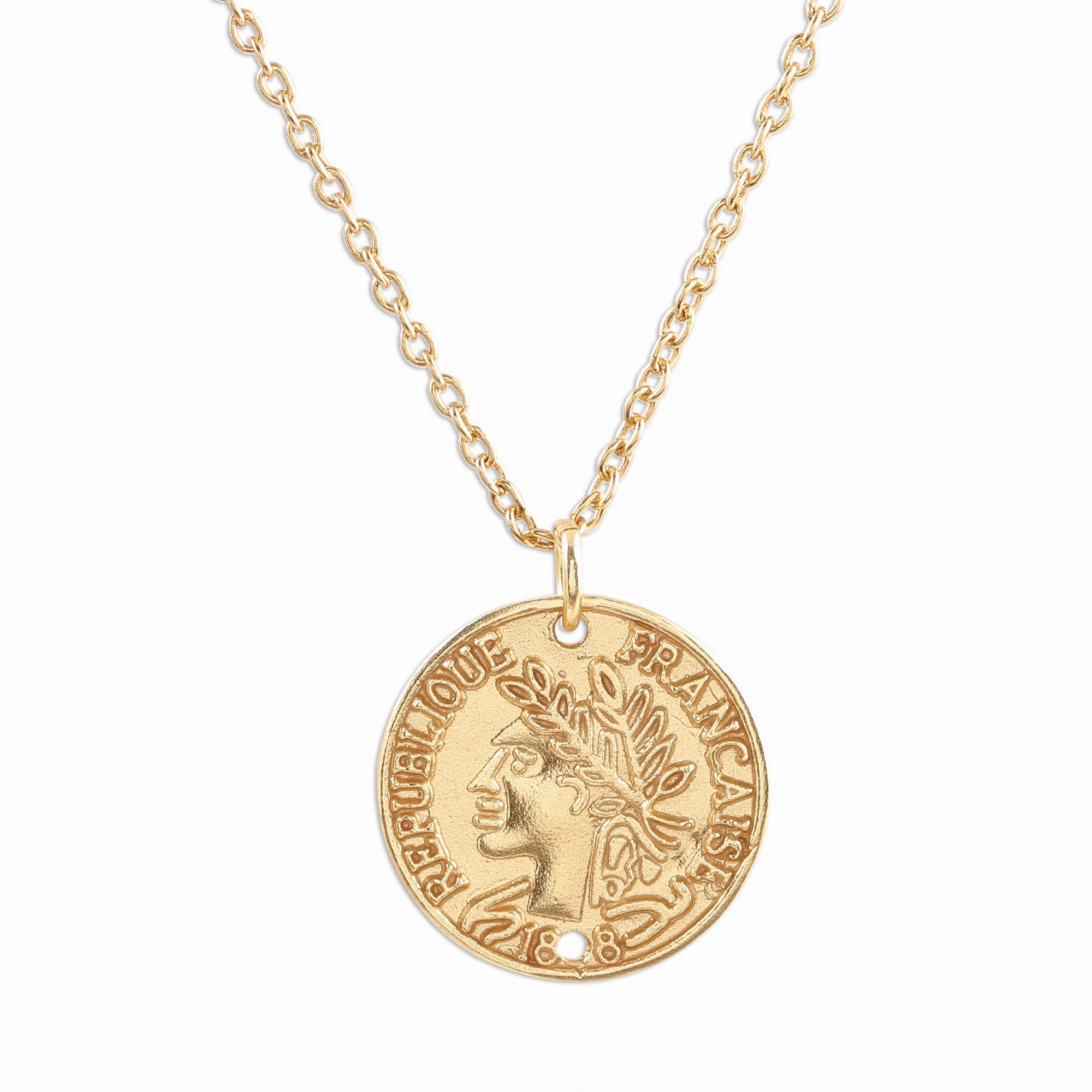 Vintage Coin Vintage French Coin Gold Plated Sterling Silver Necklace