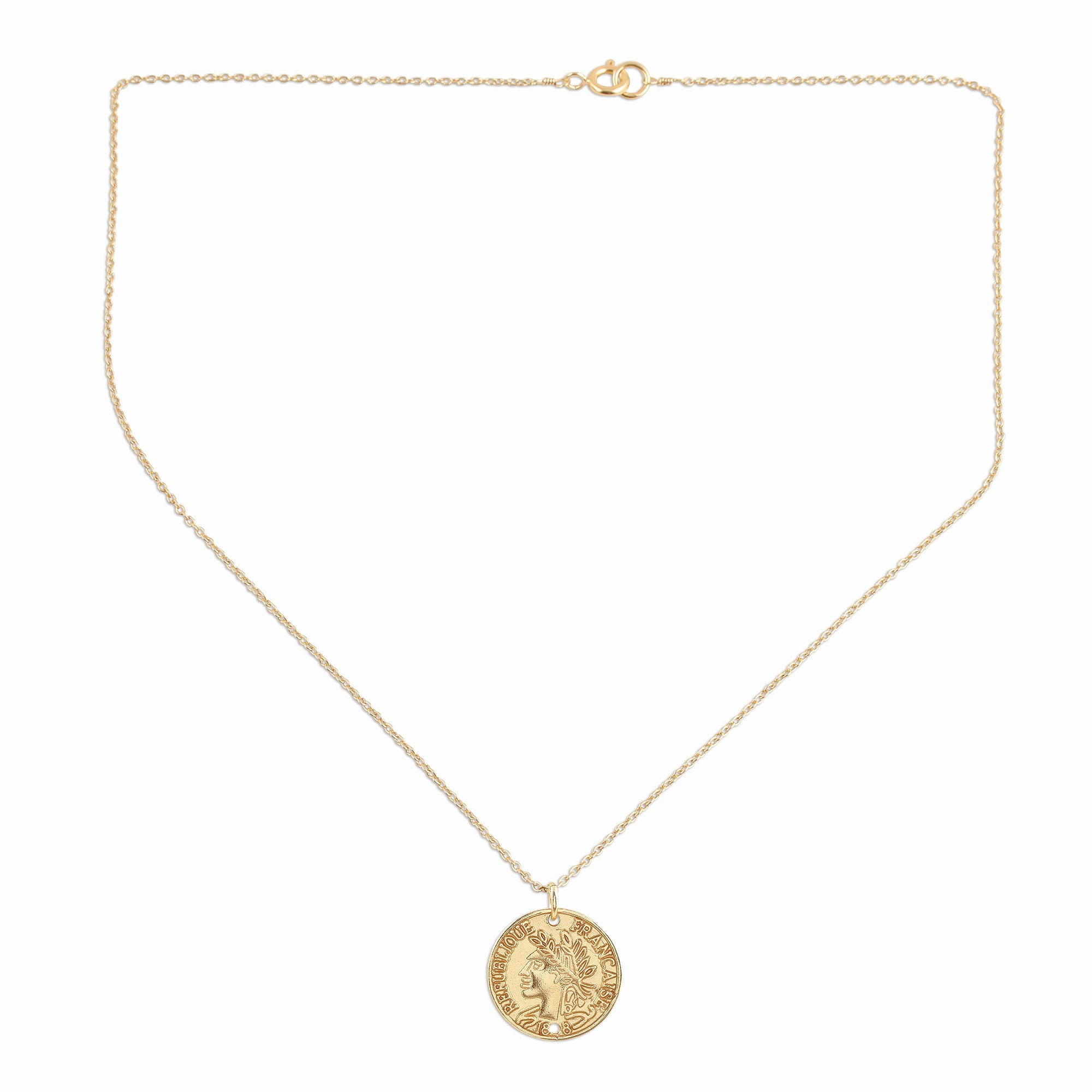 Vintage Coin Vintage French Coin Gold Plated Sterling Silver Necklace