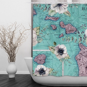 Vintage Hawaiian Islands Map Floral  Shower Curtains and Optional Bath Mats Lighting,Lamps Fixtures
