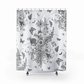 Vintage Shower Curtain | Black Grey White Chinoiserie Floral Lighting,Home Lighting