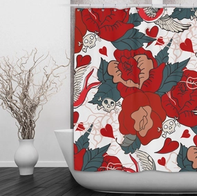 Vintage Tattoo Swallow and Skull Shower Curtains and Optional Bath Mats Lighting,Lamps Fixtures