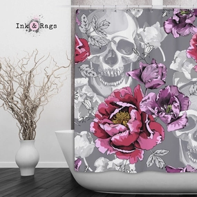 Violet Berry and Grey Tulip and Flower Skull Shower Curtains and Optional Bath Mats Lighting,Lamps Fixtures