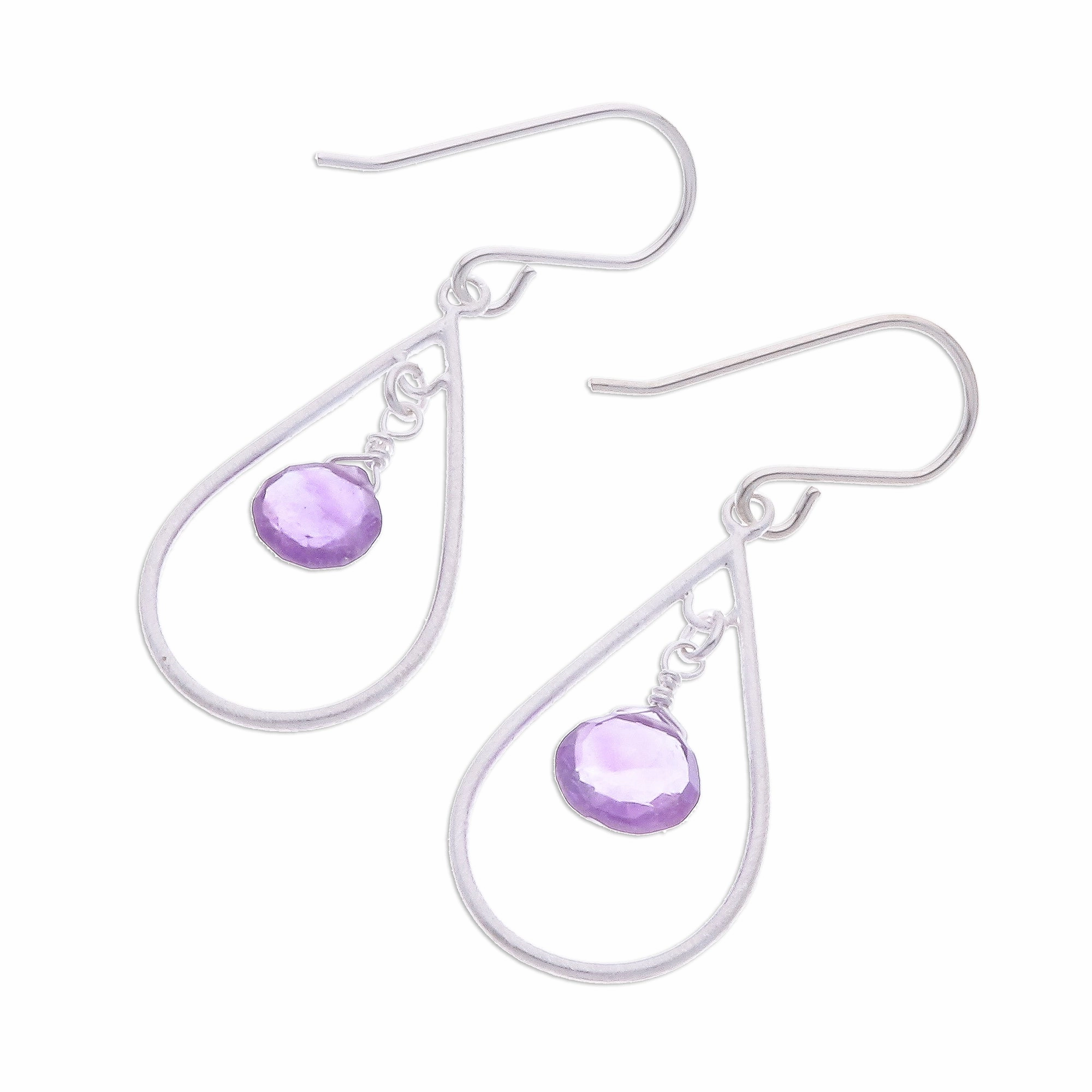 Violet Drops Drop-Shaped Faceted Amethyst Dangle Earrings from Thailand