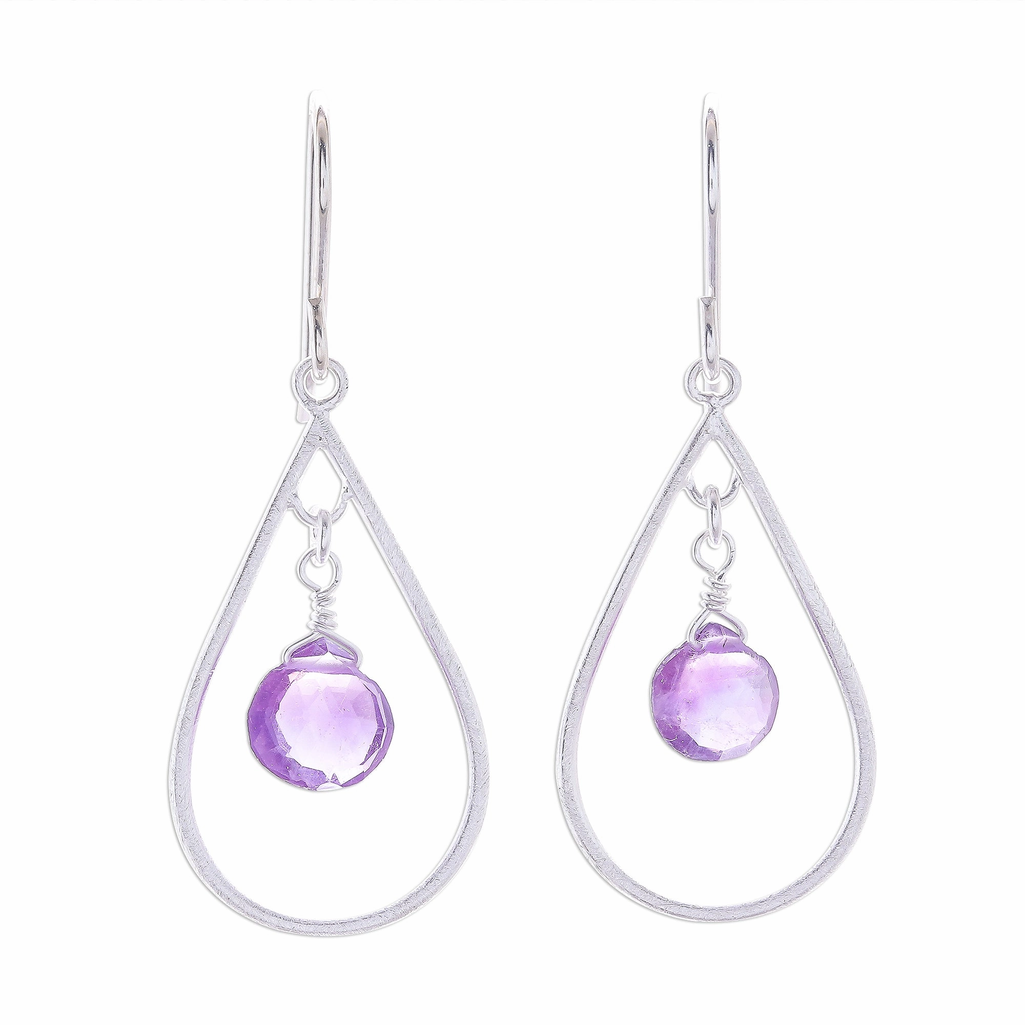 Violet Drops Drop-Shaped Faceted Amethyst Dangle Earrings from Thailand