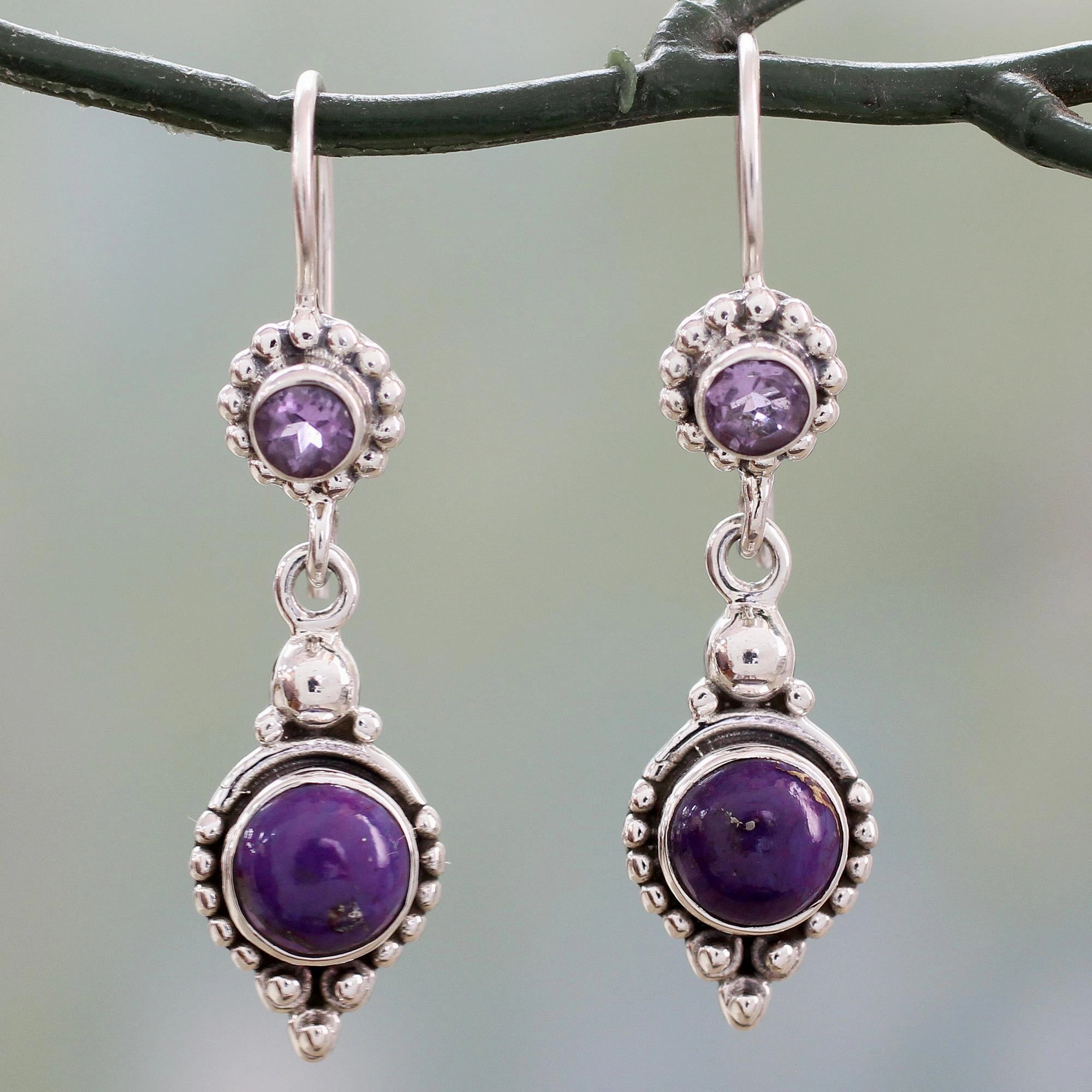 Violet Reverie Amethyst and Composite Turquoise Sterling Silver Earrings