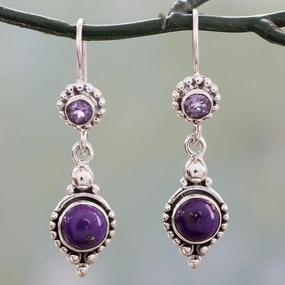 Violet Reverie Amethyst and Composite Turquoise Sterling Silver Earrings