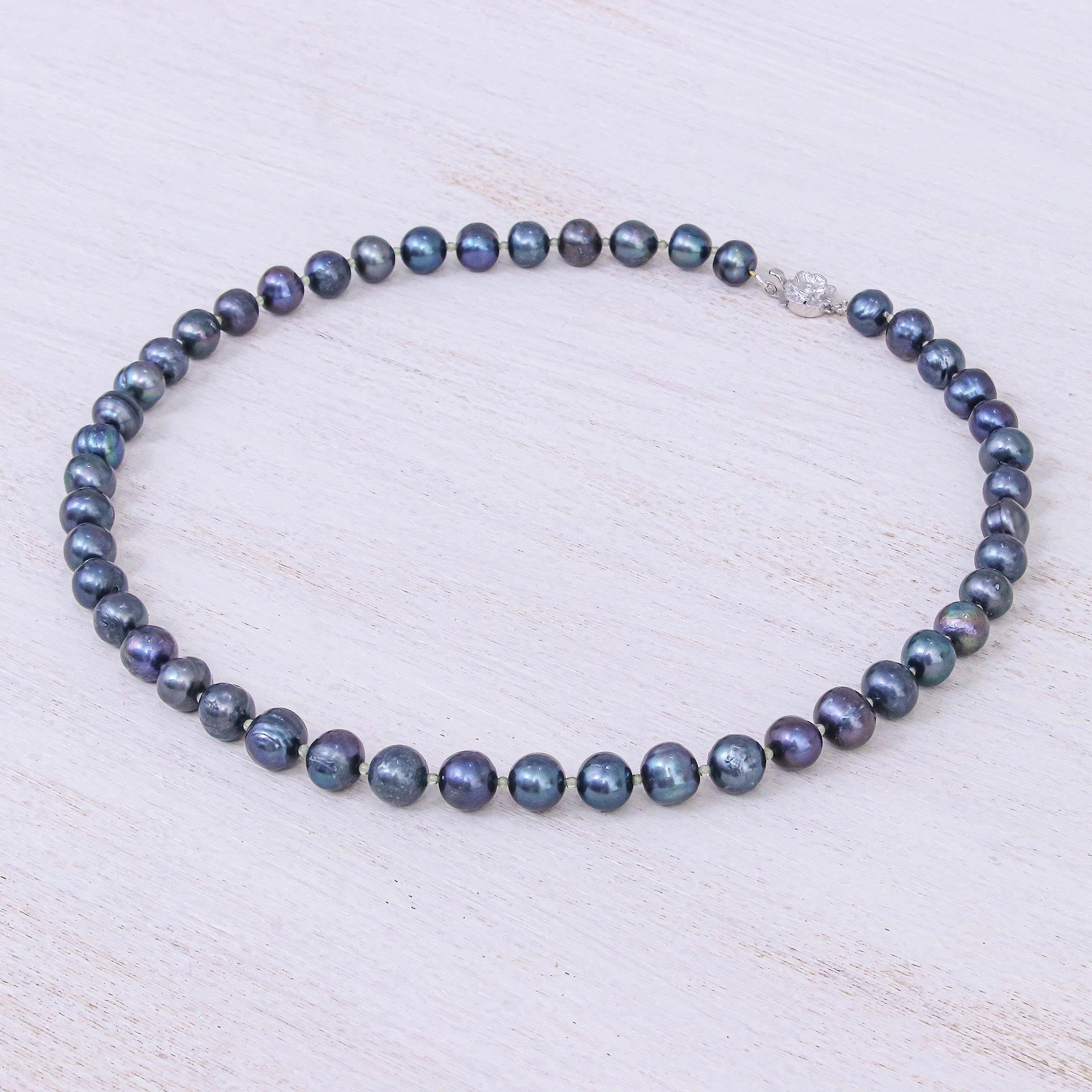 Violet Sea Breath Pearl and Peridot Necklace