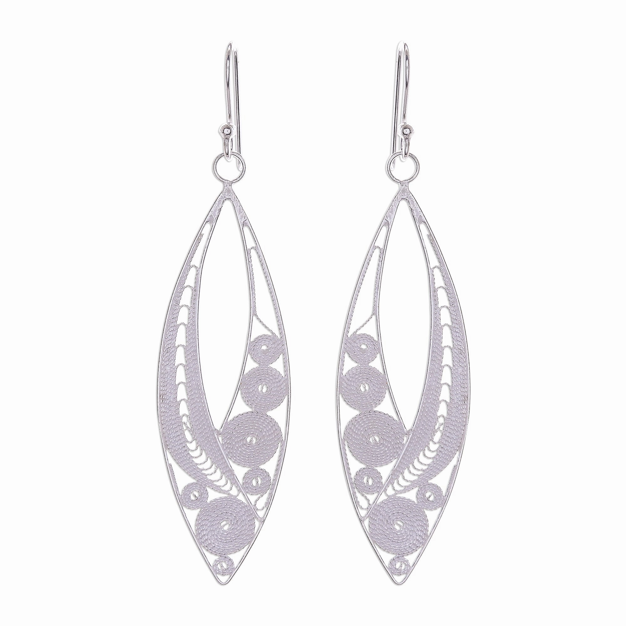 Virtuosity Elegant Sterling Silver Filigree Dangle Earrings