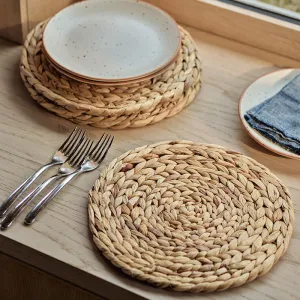 Water Hyacinth Set of 4 Round Placemats, 30cm, Natural tufted headboard, king headboard