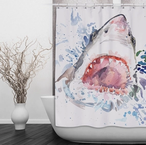Watercolor Shark Shower Curtains and Optional Bath Mats Lighting,Lamps Fixtures