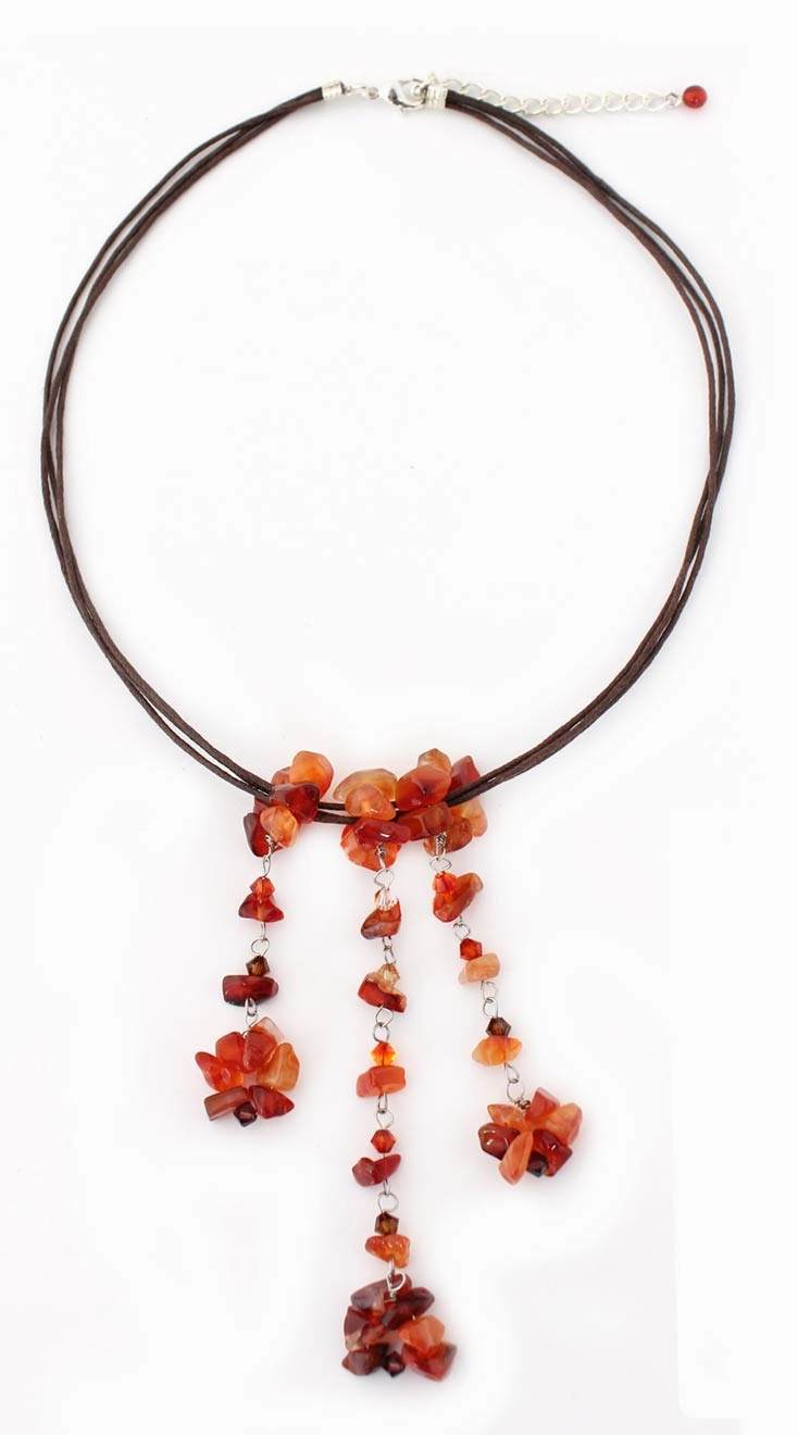 Waterfall Carnelian Glass Bead Steel Necklace