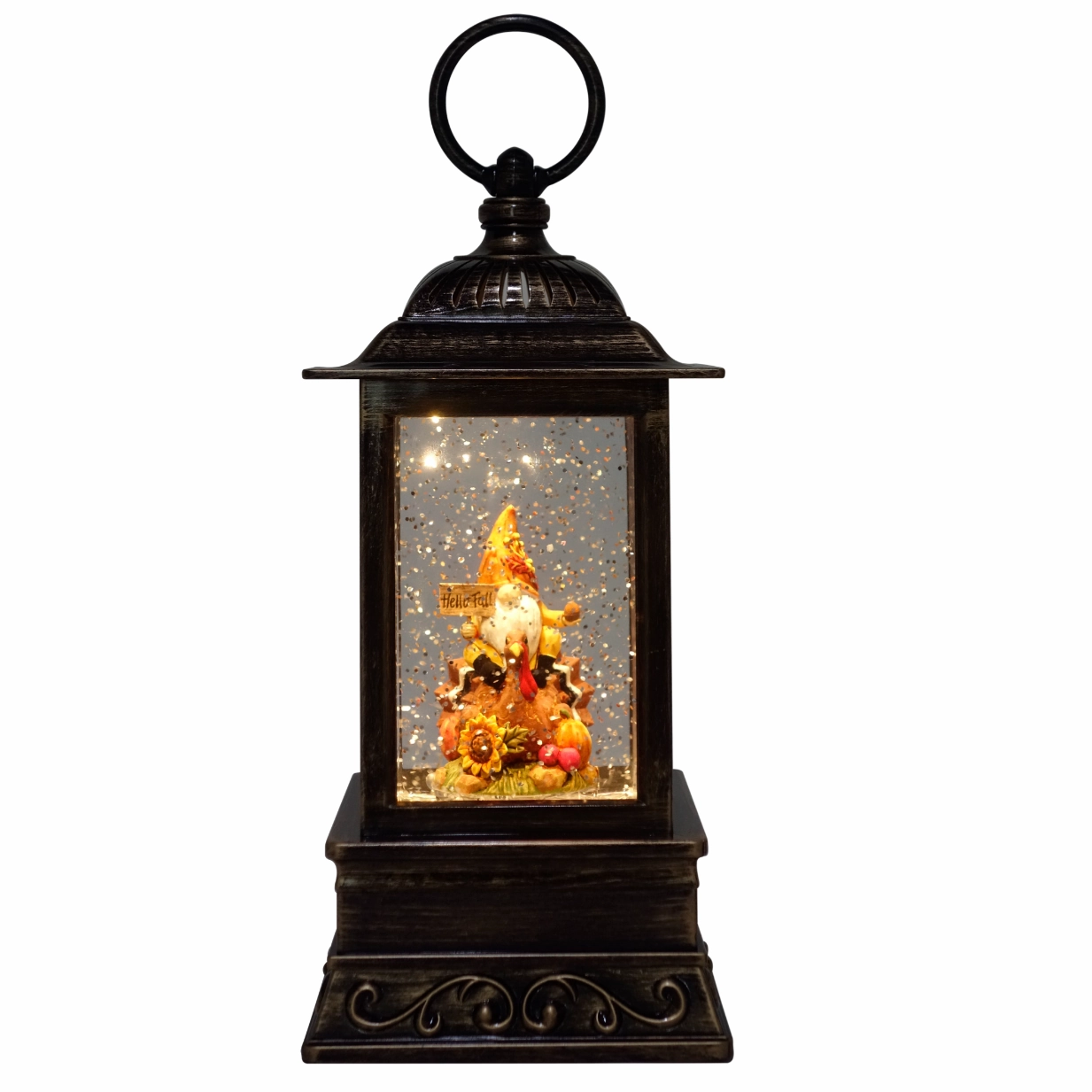 Welcome Fall Harvest Gnome with Pumpkins Glitter Light Up Lantern 10.5" Decorative Mirror,Home Decor Mirror