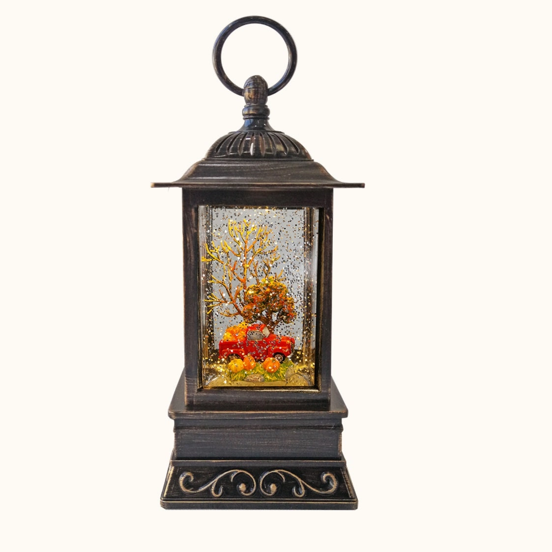 Welcome Fall Red Truck with Pumpkins Glitter Light Up Lantern 10.5" Decorative Mirror,Home Decor Mirror