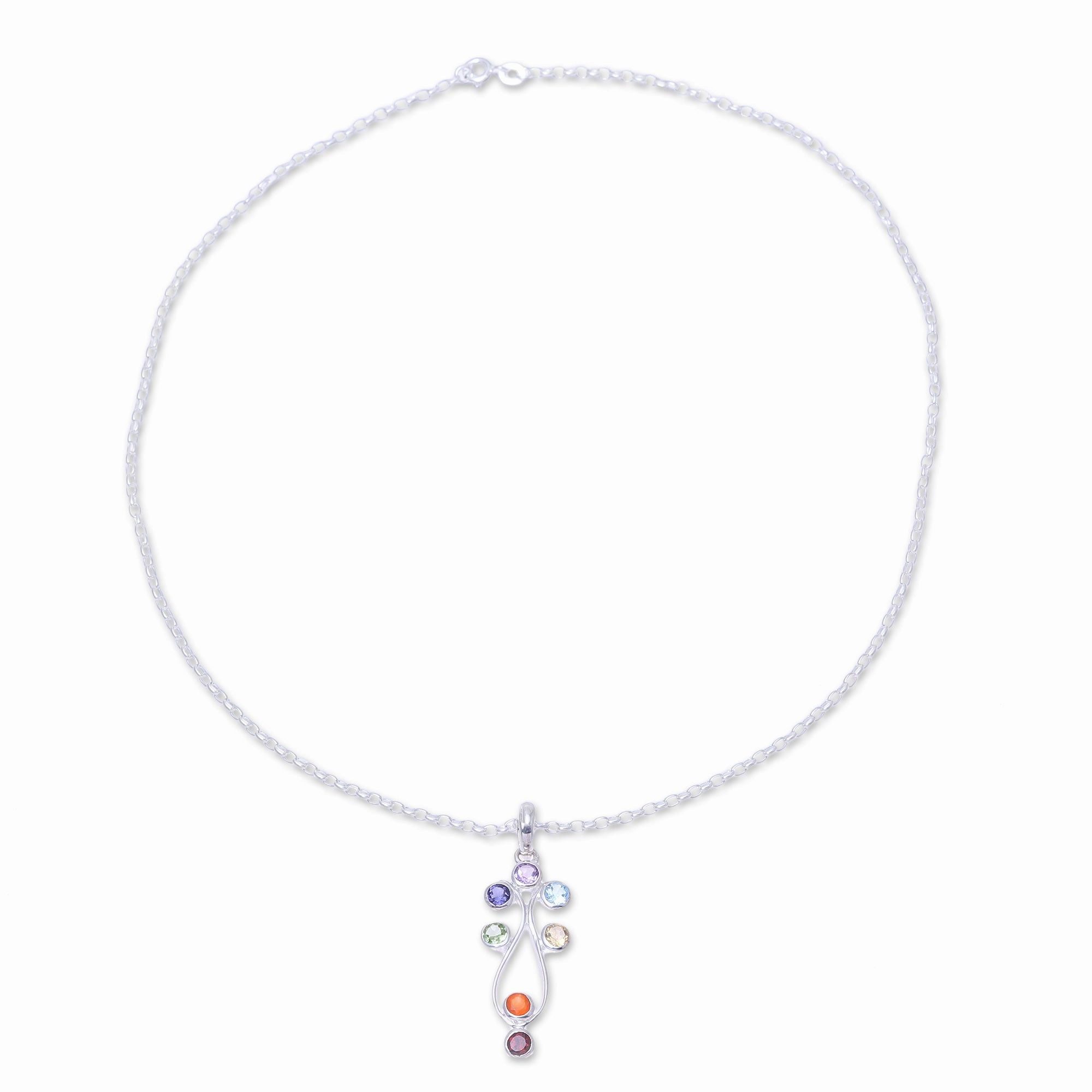 Wellspring of Energy Sterling Silver and Multi-Gemstone Chakra Pendant Necklace