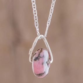 Wheel of Fortune Round Rhodonite Pendant Necklace from Guatemala