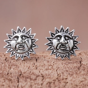 Whimsical Suns Sterling Silver Sun Stud Earrings from Thailand