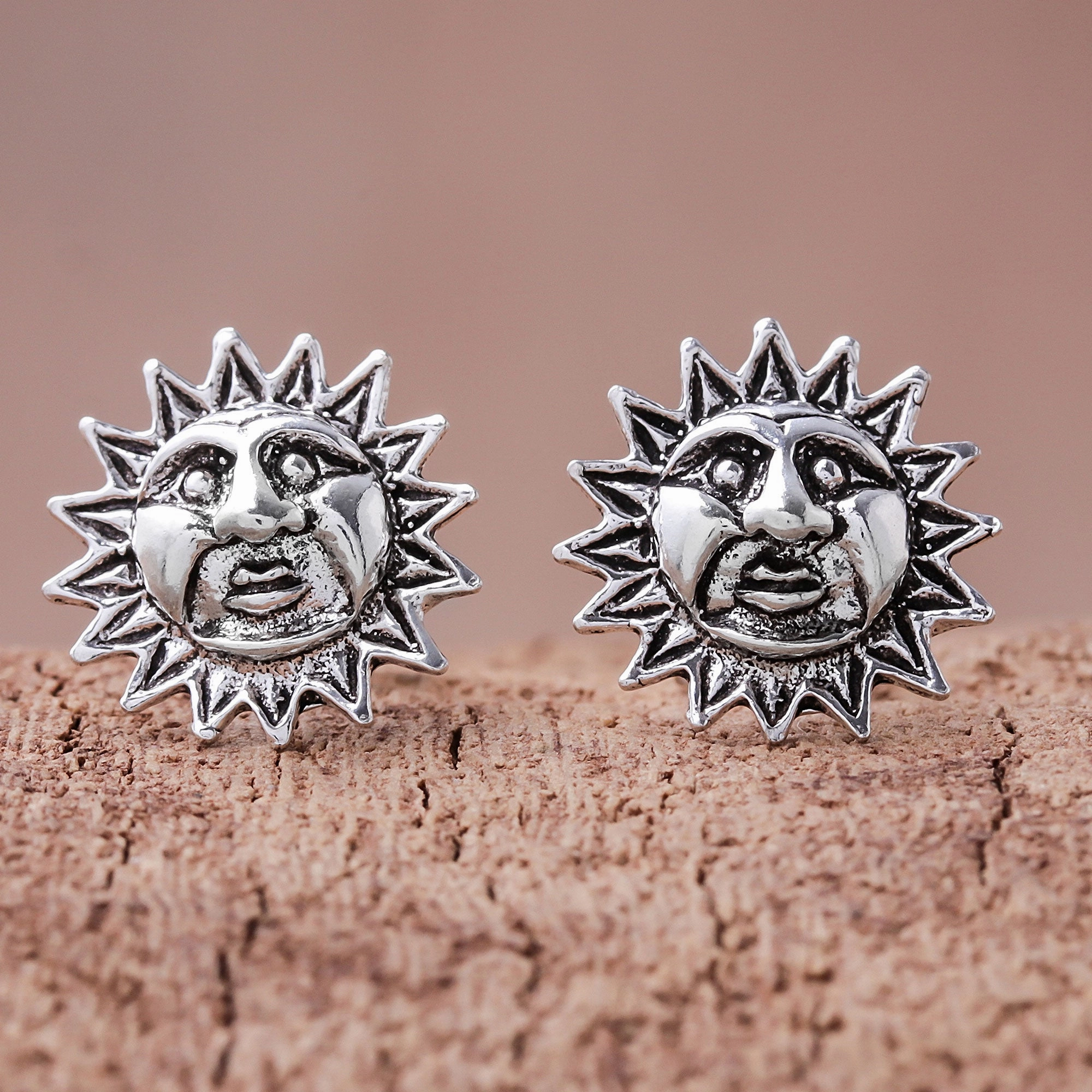 Whimsical Suns Sterling Silver Sun Stud Earrings from Thailand