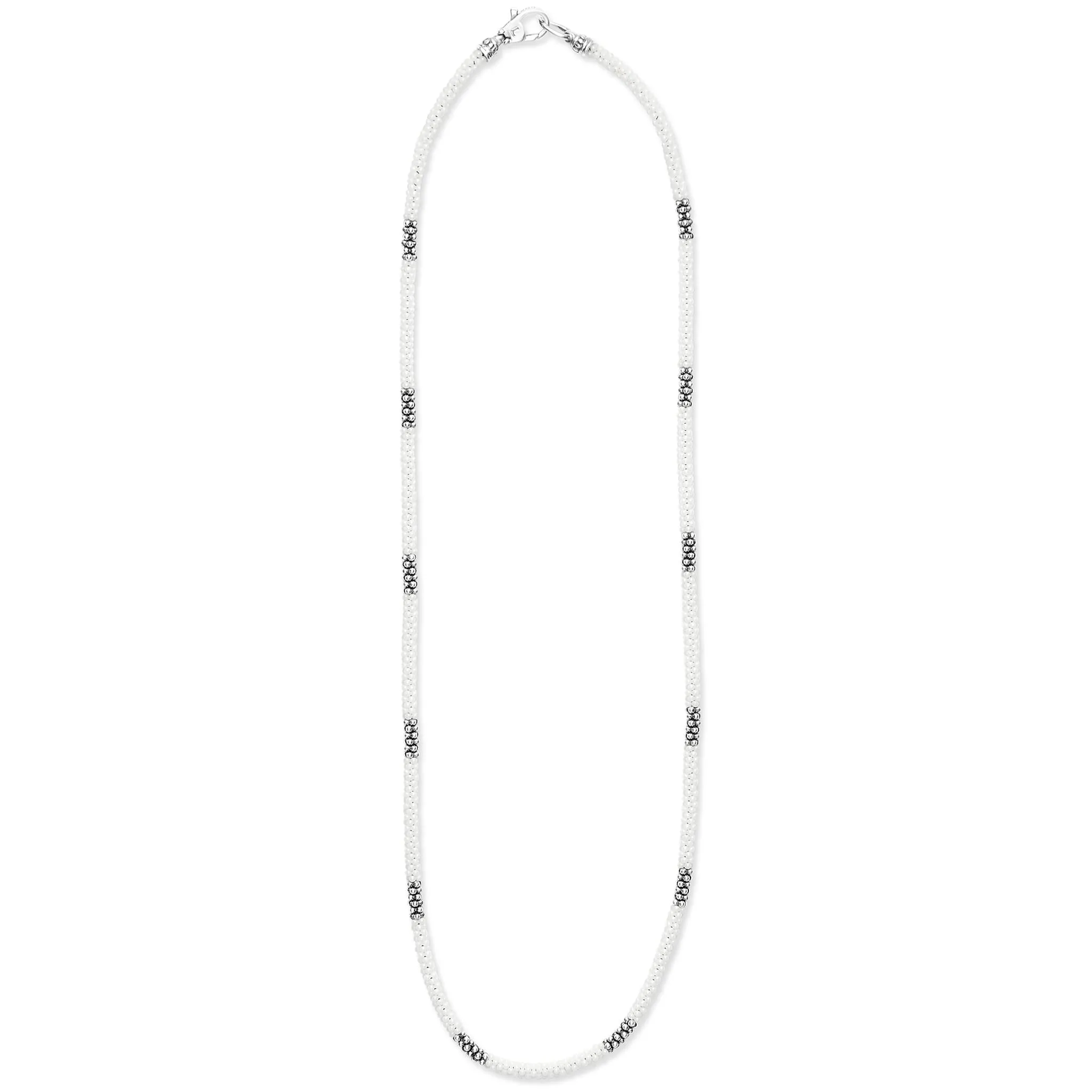White Caviar White Silver Station Ceramic Beaded Necklace 3mm