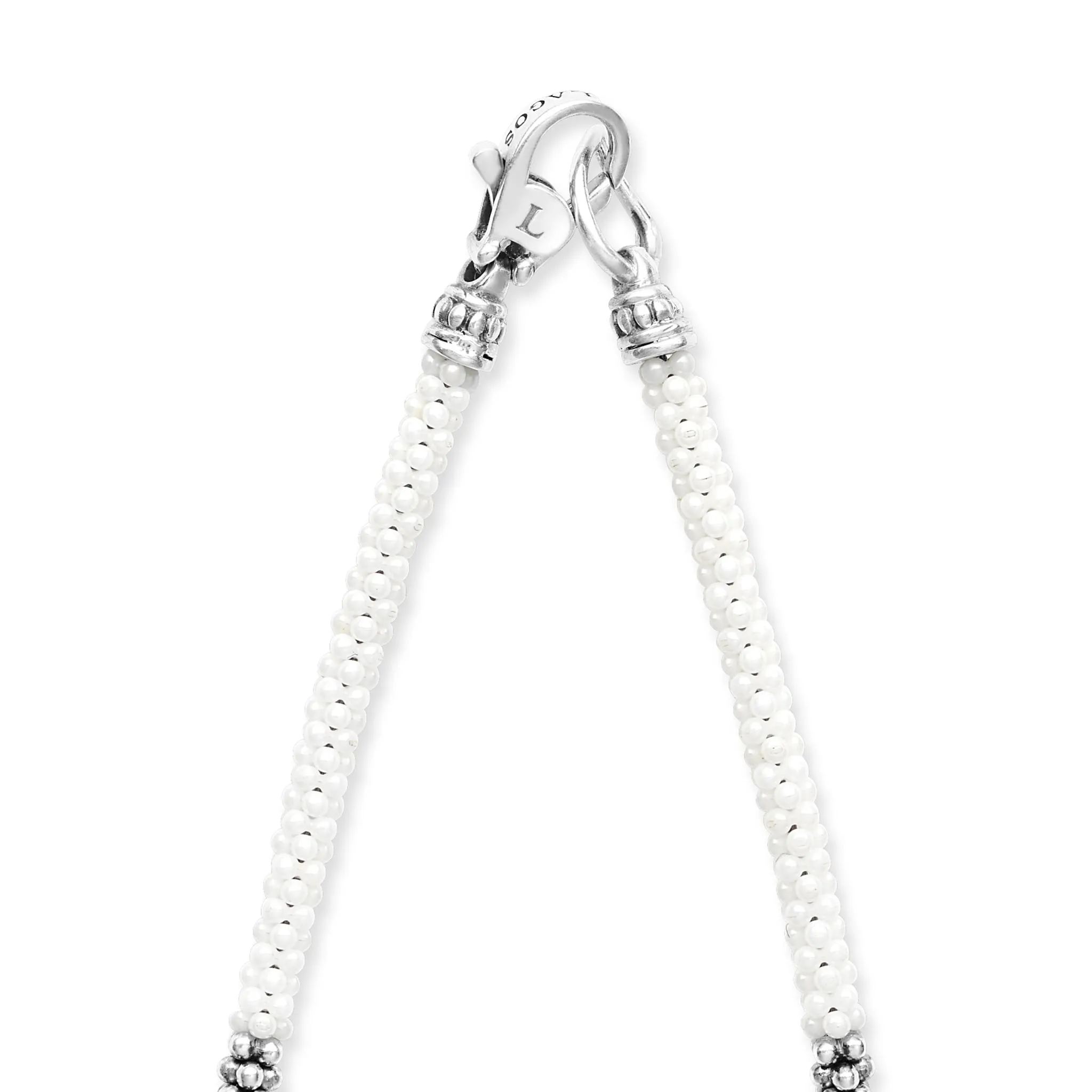 White Caviar White Silver Station Ceramic Beaded Necklace 3mm