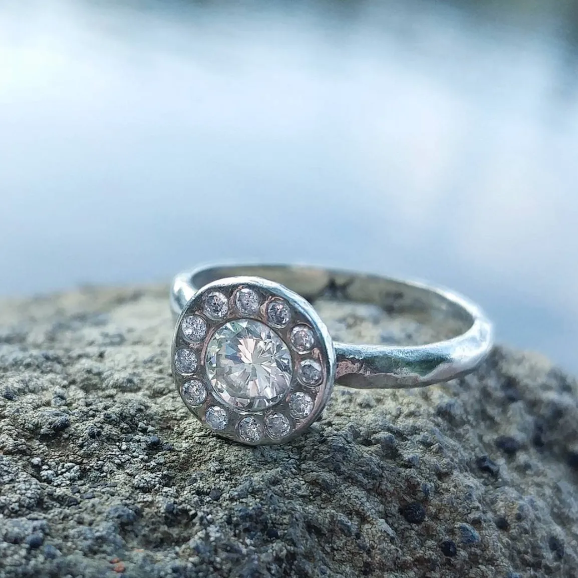 White Gold Sand Halo Ring