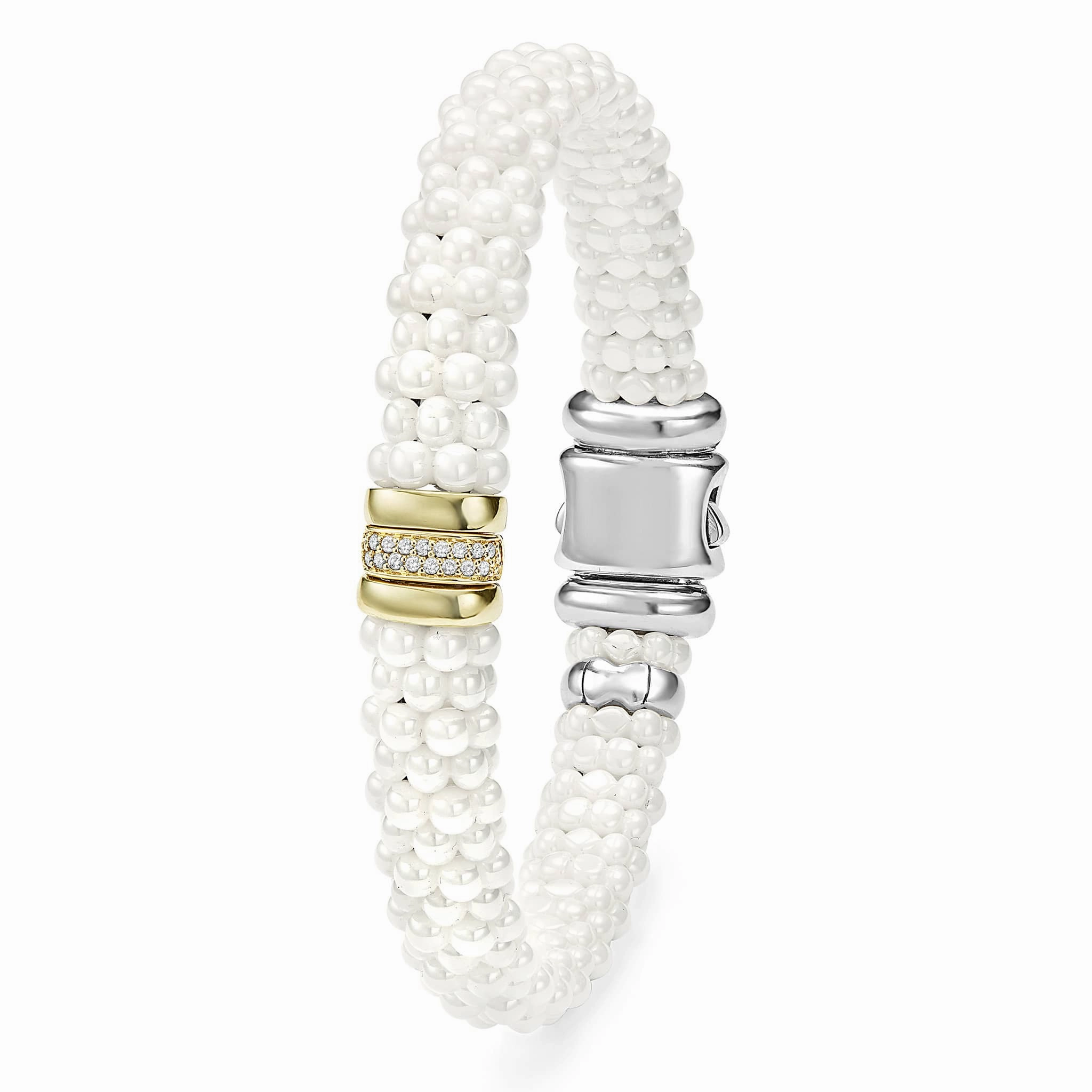 White Caviar Single Station Ceramic Diamond Bracelet | 9mm
