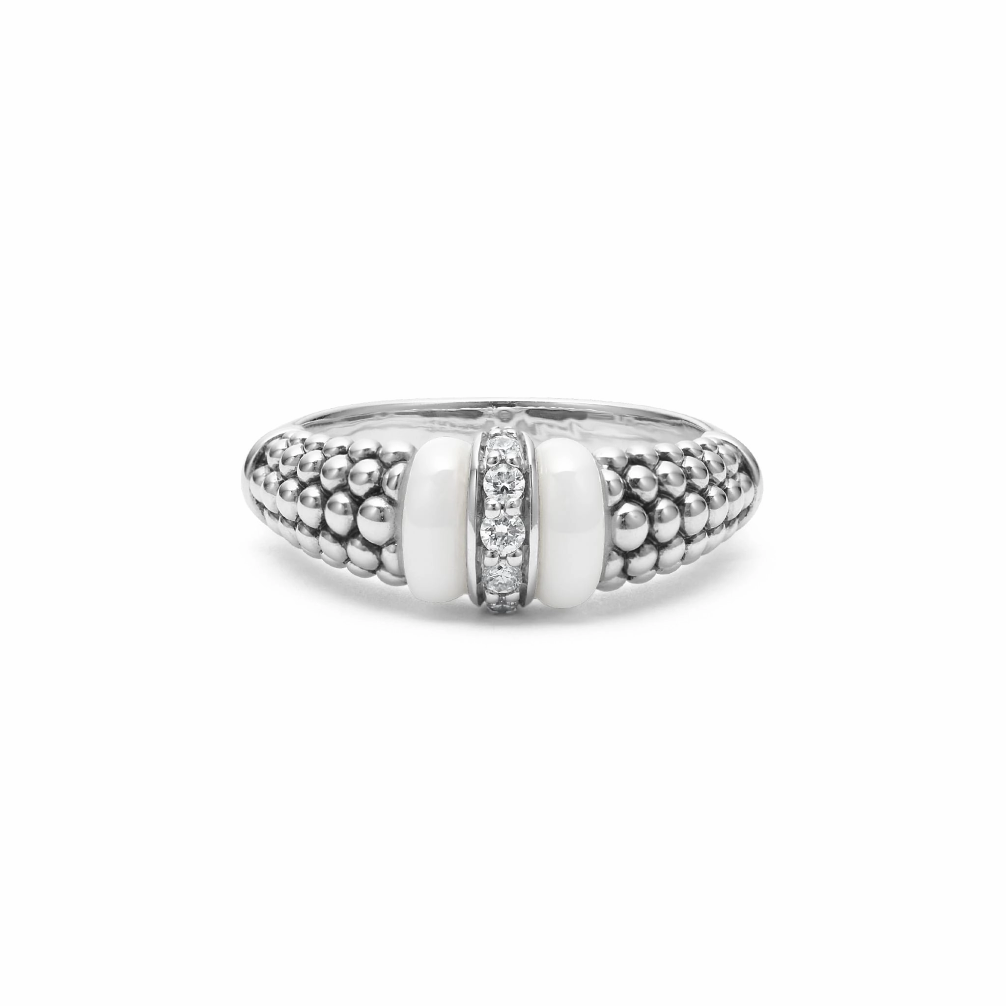 White Caviar White Ceramic and Caviar Diamond Ring