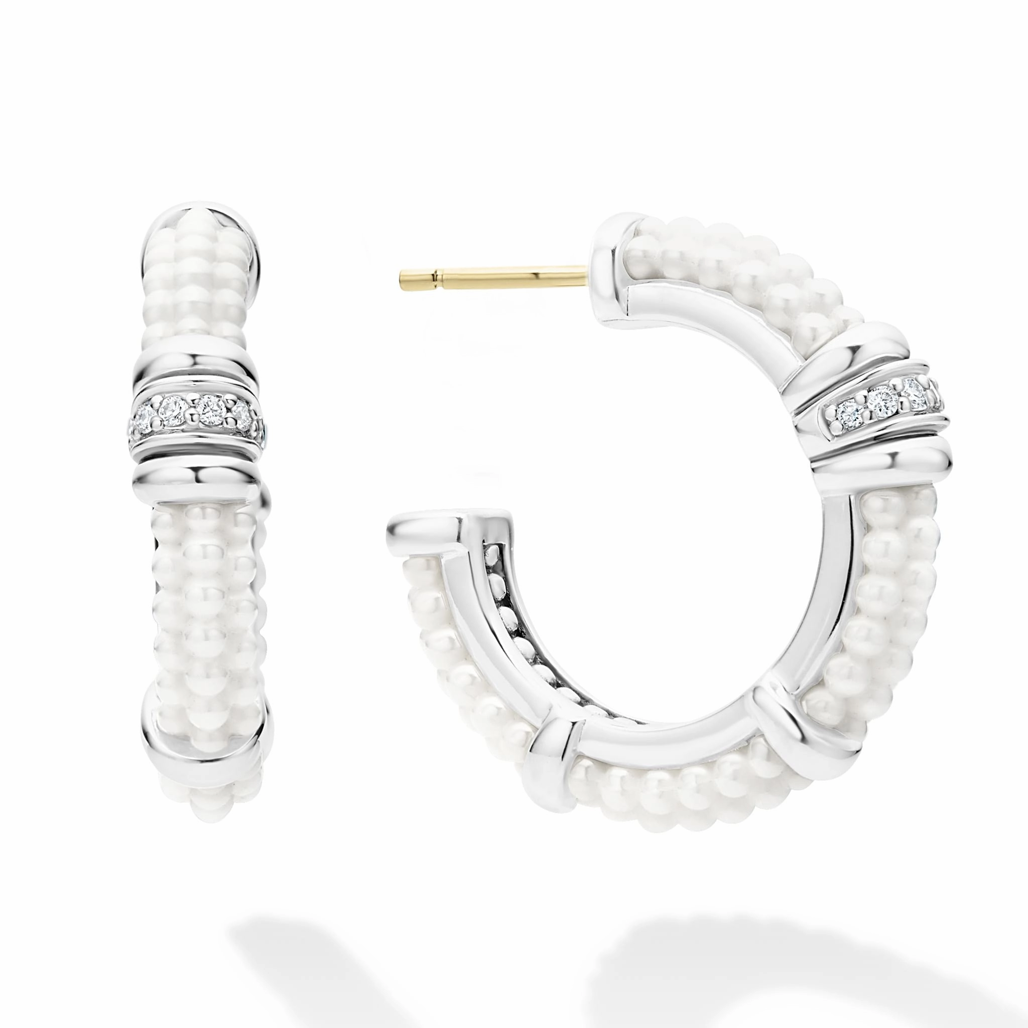 White Caviar White Ceramic and Diamond Hoop Earrings