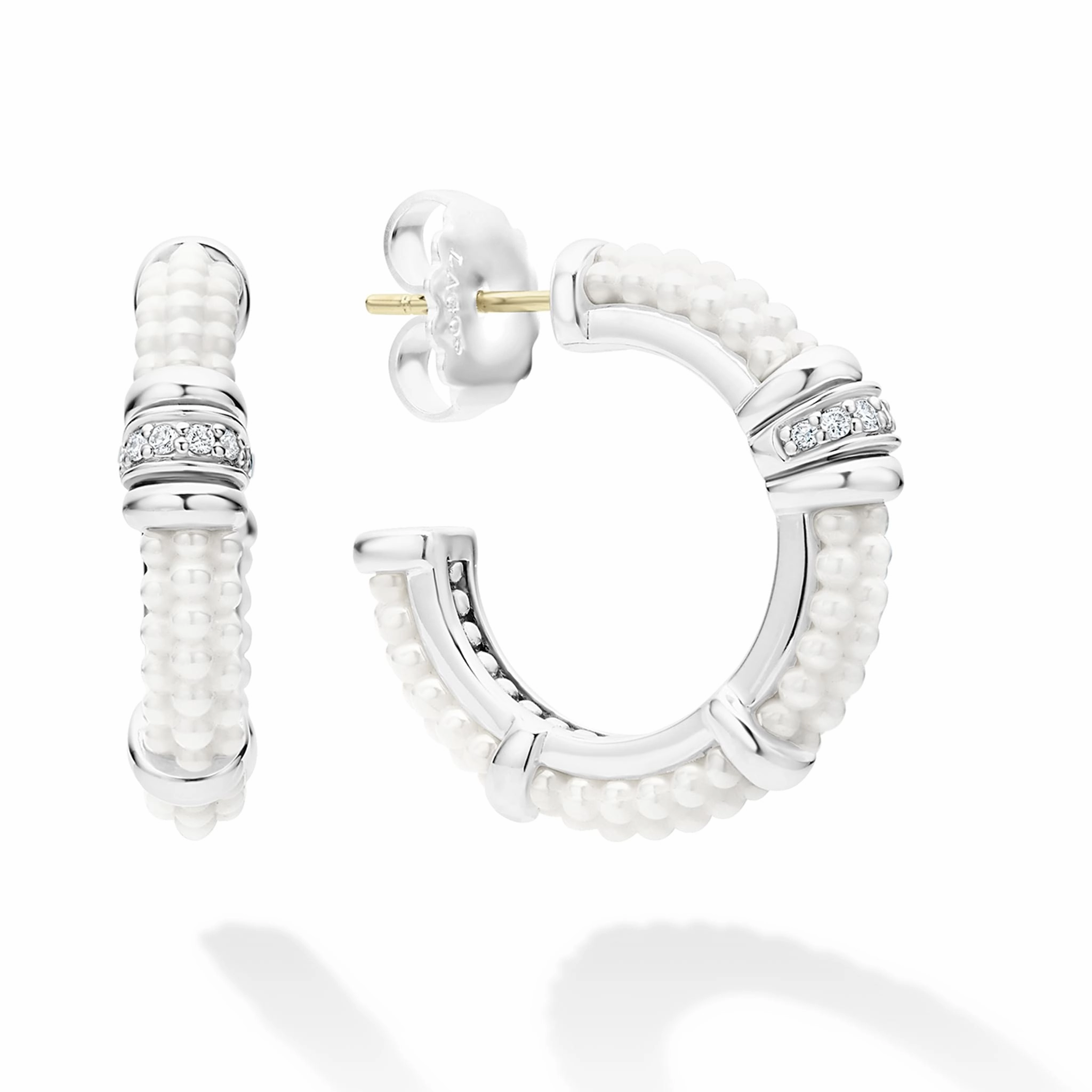 White Caviar White Ceramic and Diamond Hoop Earrings