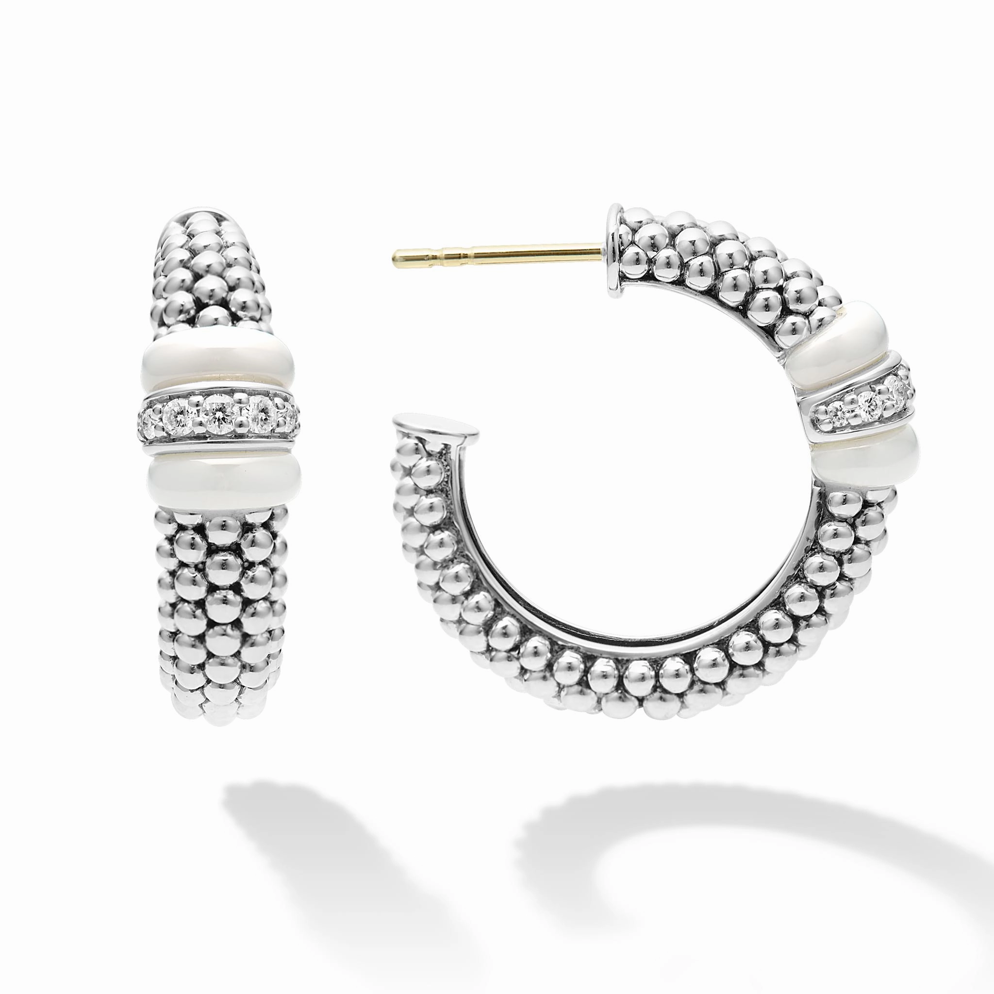 White Caviar White Ceramic Caviar Diamond Hoop Earrings
