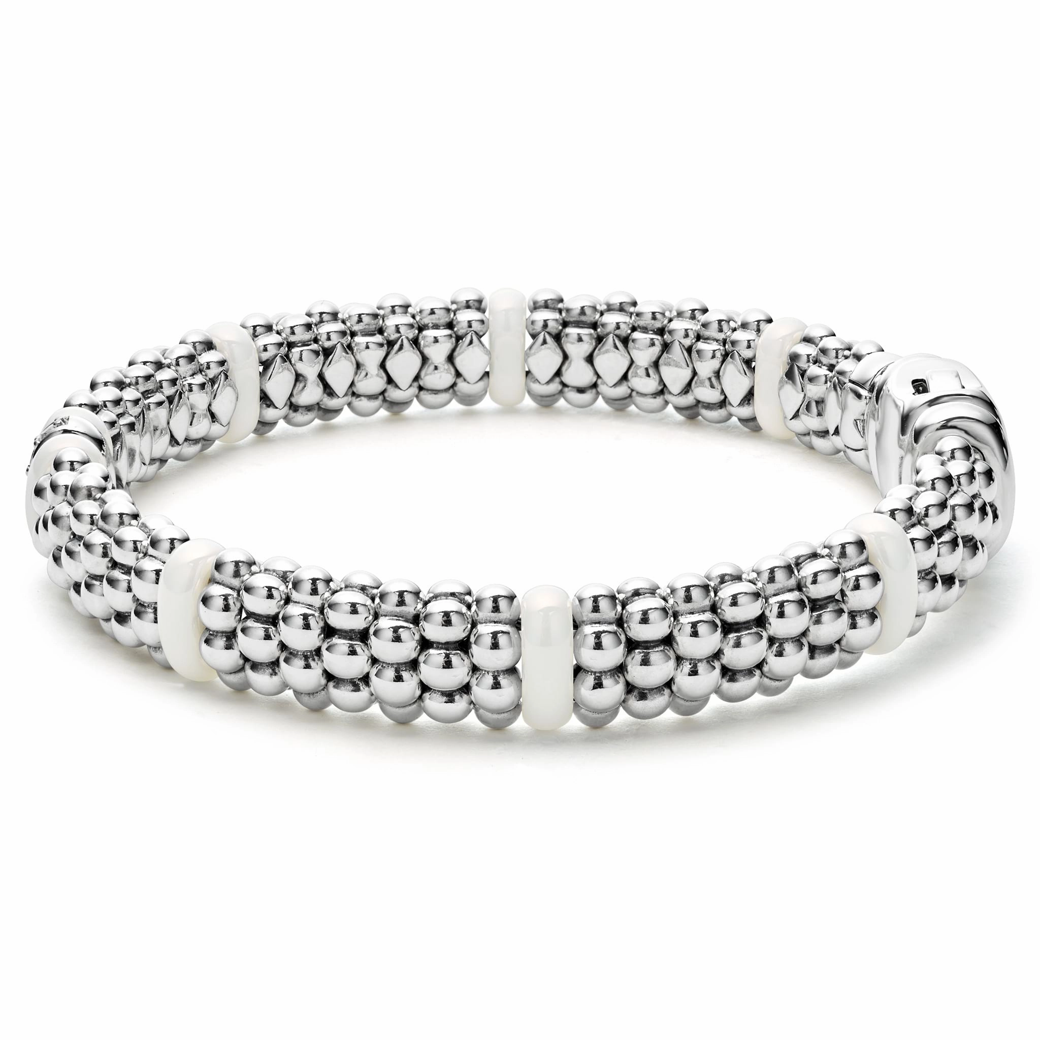White Caviar White Single Station Diamond Caviar Bracelet | 9mm