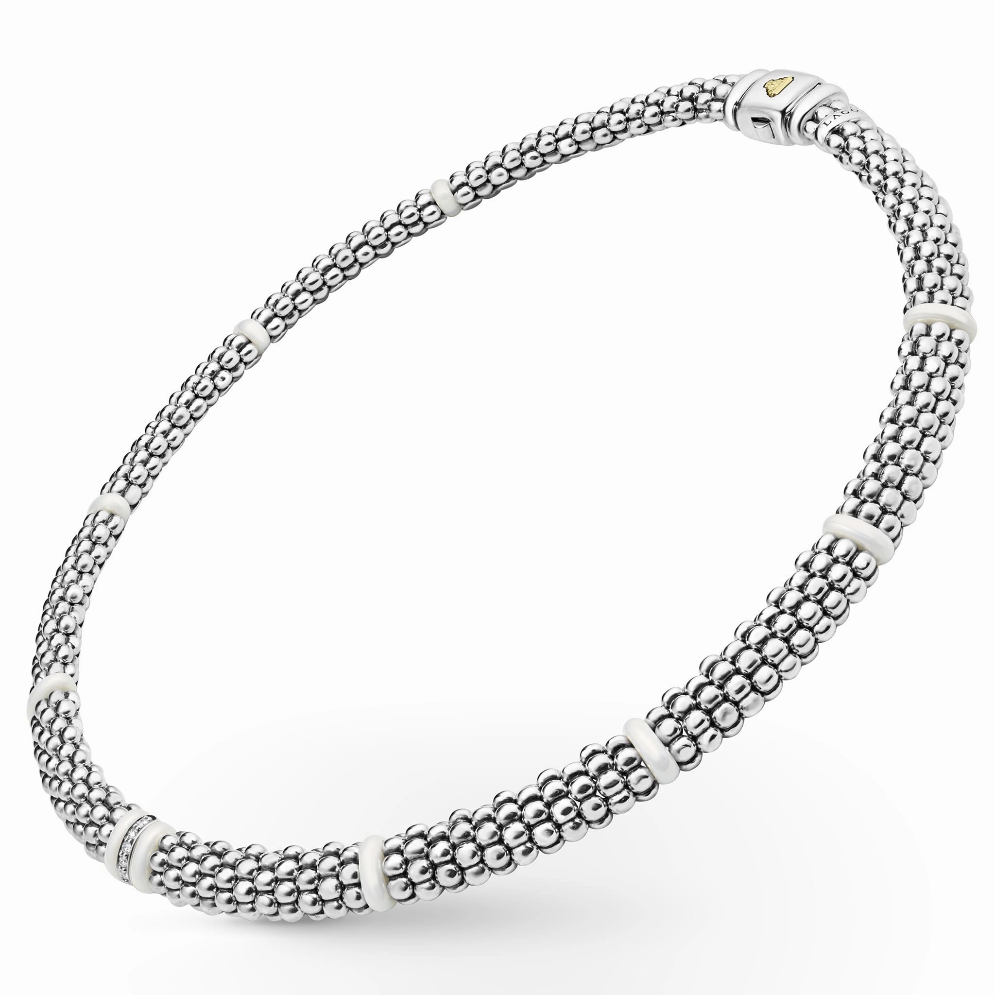 White Caviar White Single Station Diamond Caviar Necklace