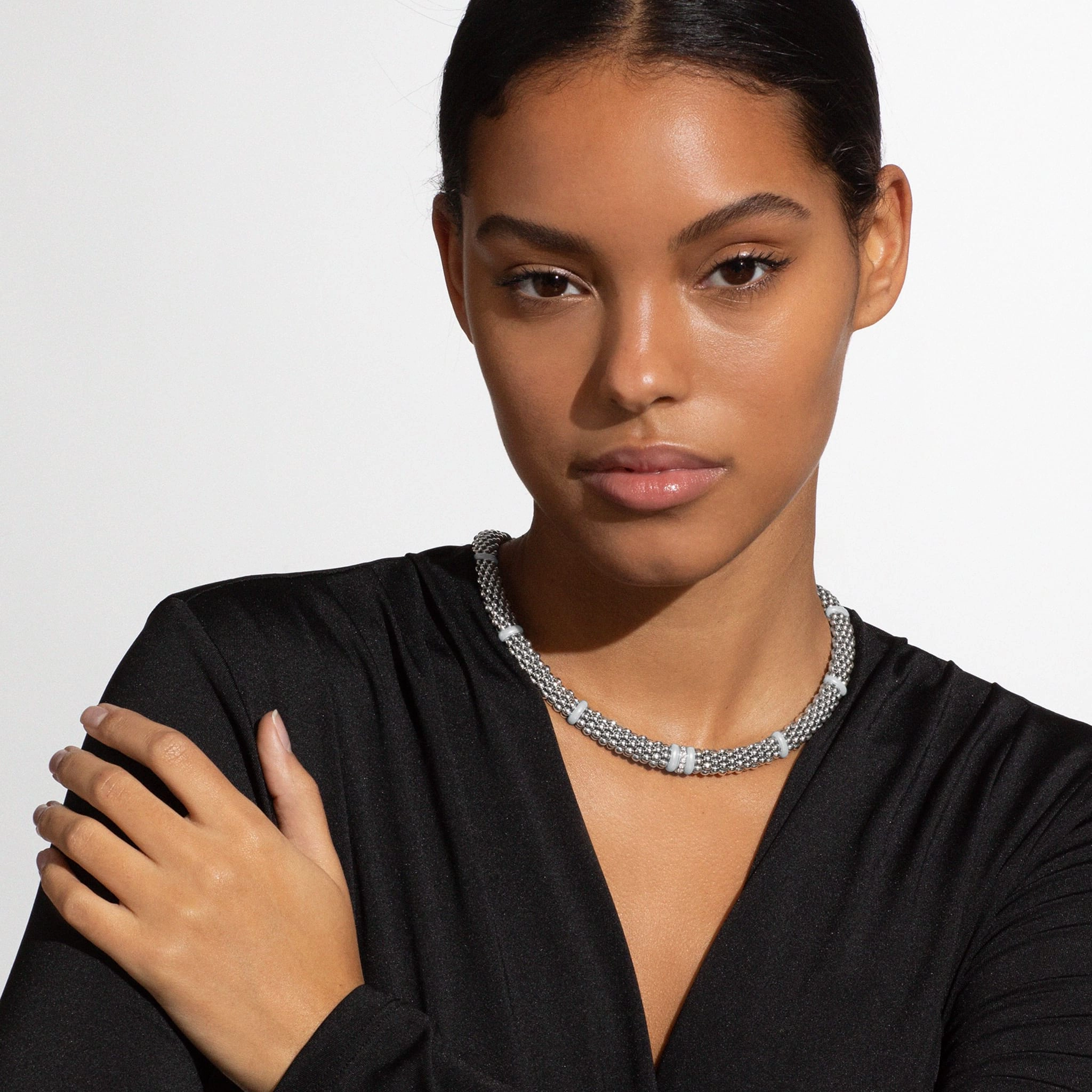 White Caviar White Single Station Diamond Caviar Necklace