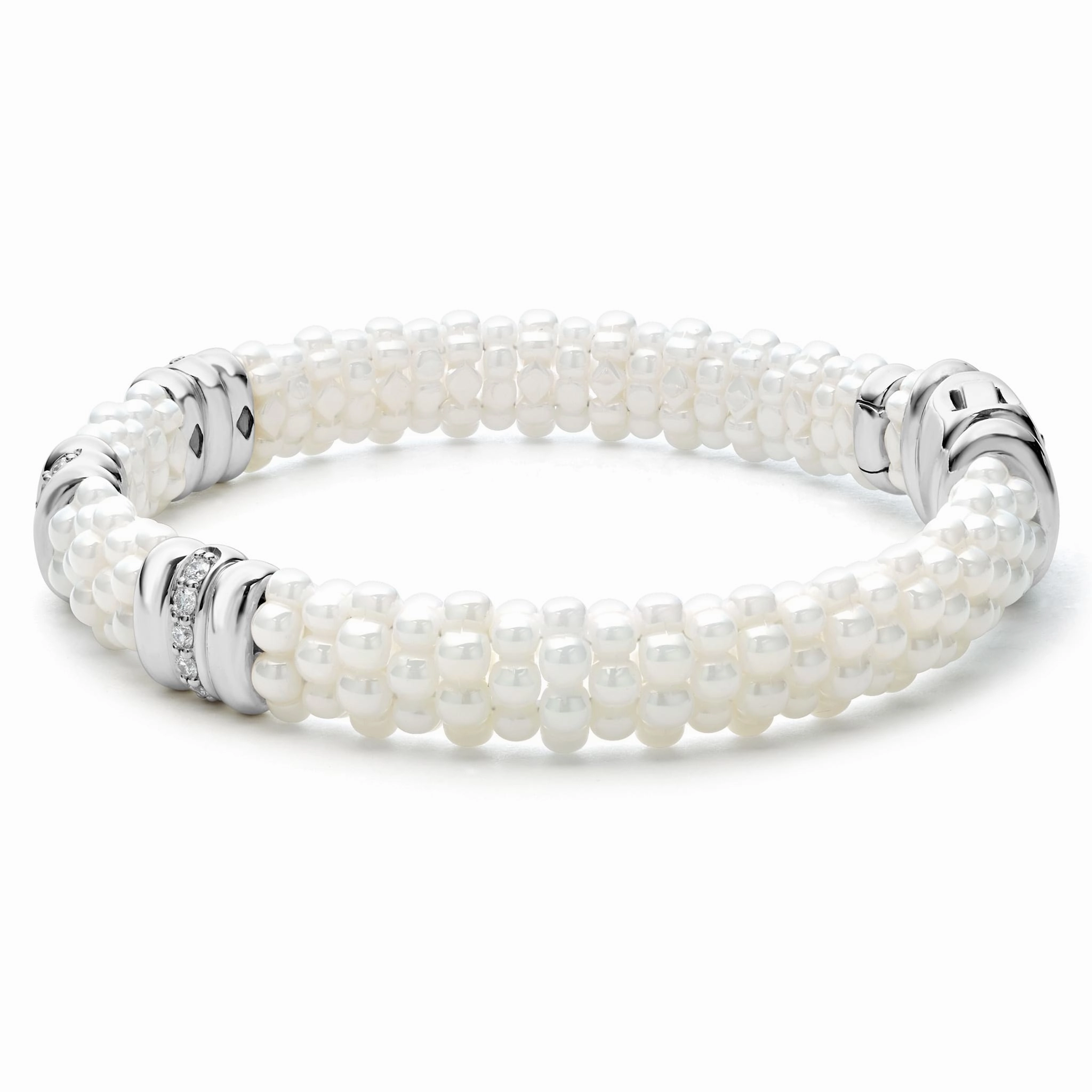 White Caviar White Three Station Ceramic Diamond Bracelet | 9mm