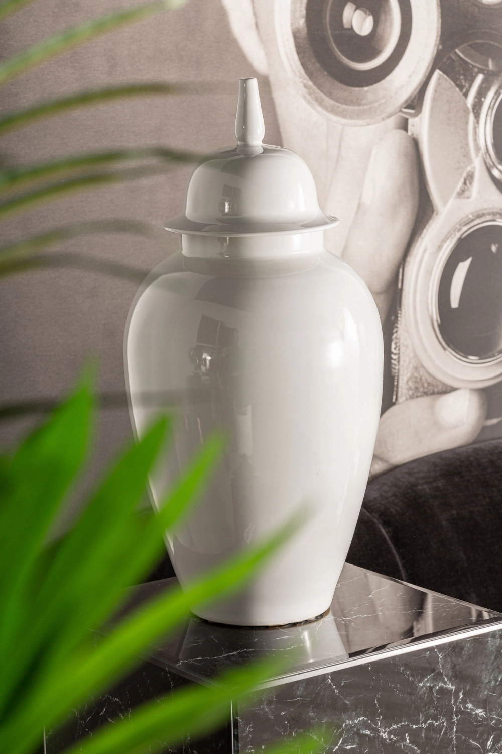 White Ceramic Lidded Vase | Vical Home Elina