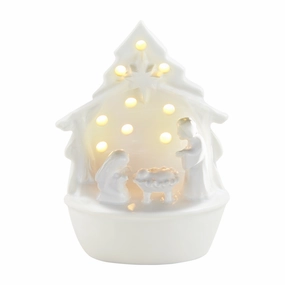 White Holy Family Nativity Light-Up Sitter Figurine Decorative Mirror,Home Decor Mirror