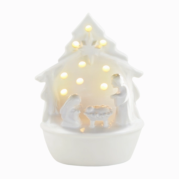 White Holy Family Nativity Light-Up Sitter Figurine Decorative Mirror,Home Decor Mirror