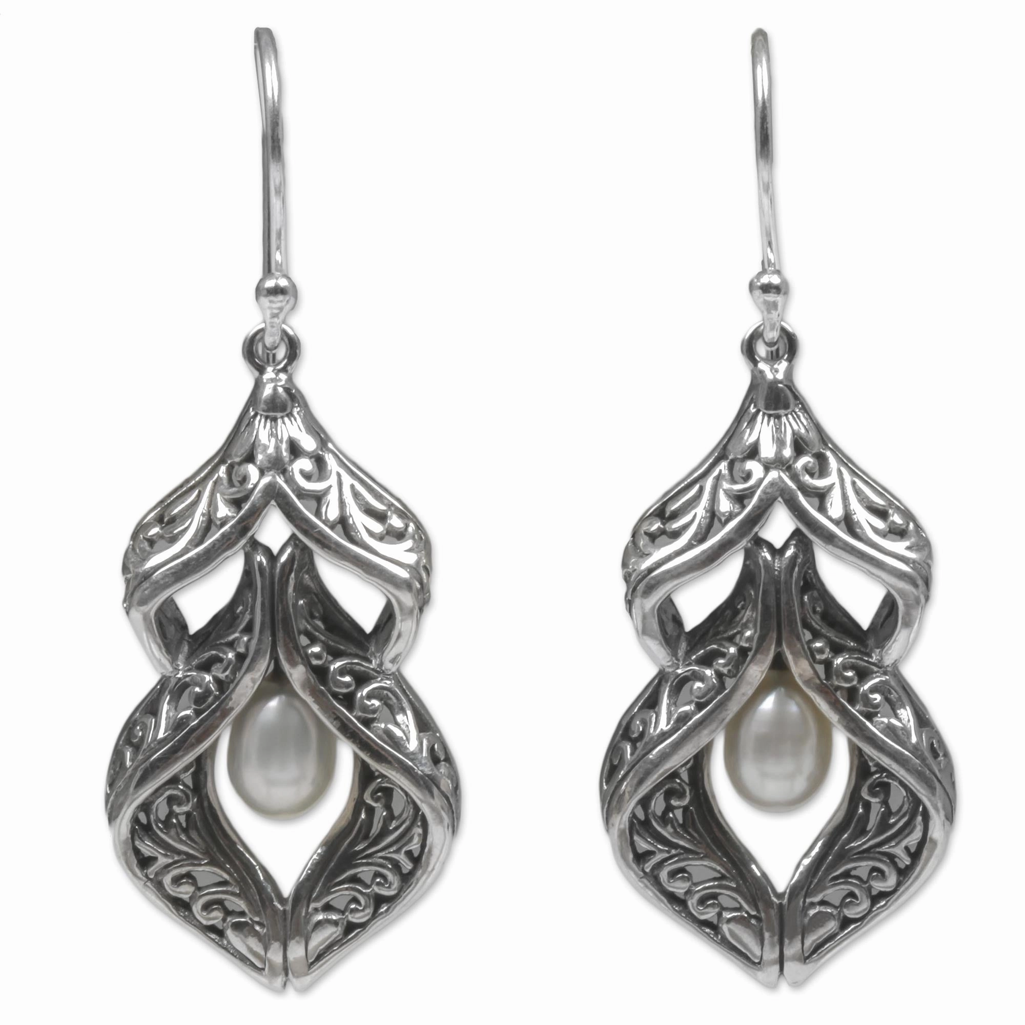 White Pearl Sterling Silver Dangle Earrings