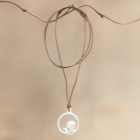 White Rose Bone Pendant Necklace