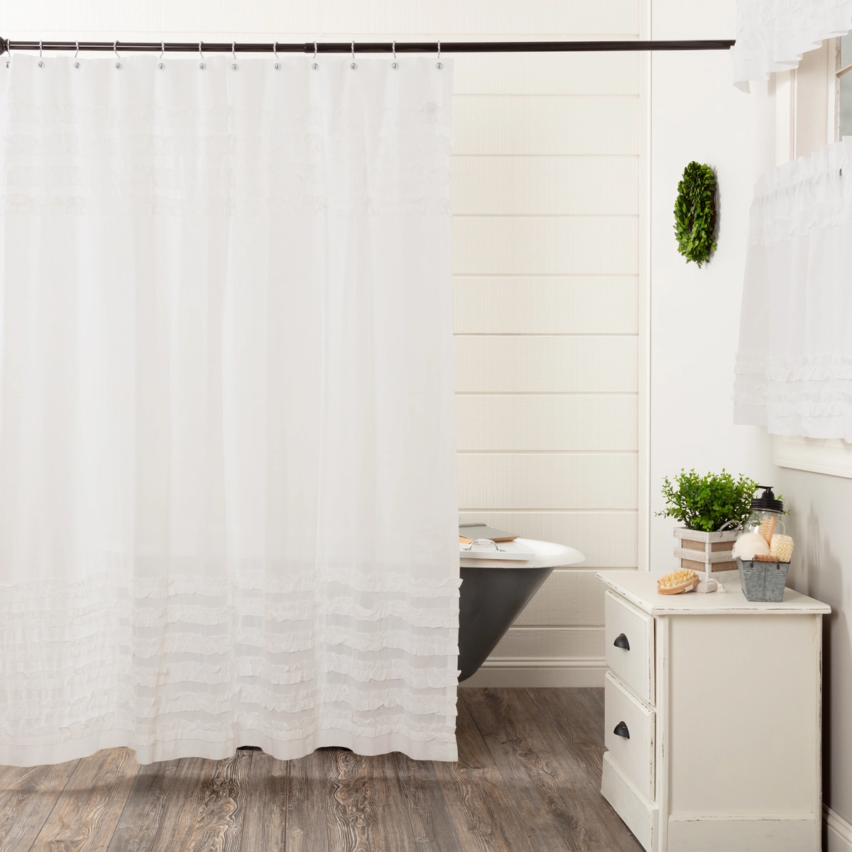 White Ruffled Sheer Petticoat Shower Curtain Lighting,Lamps Fixtures