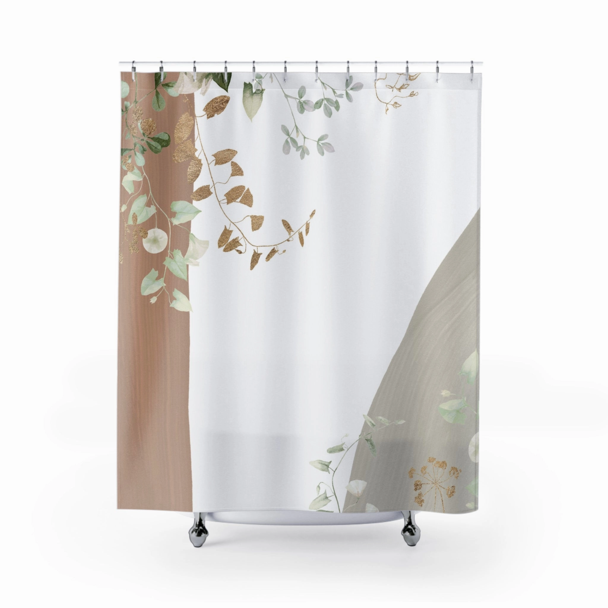 White Shower Curtain | Floral, Beige Grey, Green Lighting,Home Lighting