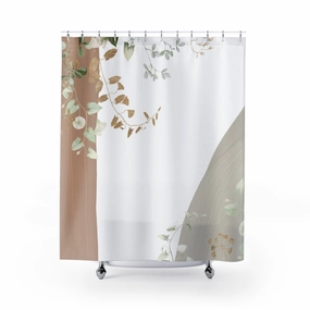 White Shower Curtain | Floral, Beige Grey, Green Lighting,Home Lighting