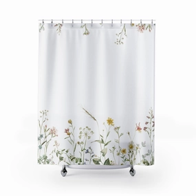 White Shower Curtain | Floral, Sage Green Leaves Lighting,Home Lighting