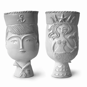 White Stoneware Sailor/Mermaid Vases (2) | Jonathan Adler Utopia Vase,Glass Vase